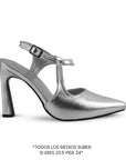 Zapatilla Plata Puntal Moda Mujer Tacon Delgado Escultural Hebilla 2000121