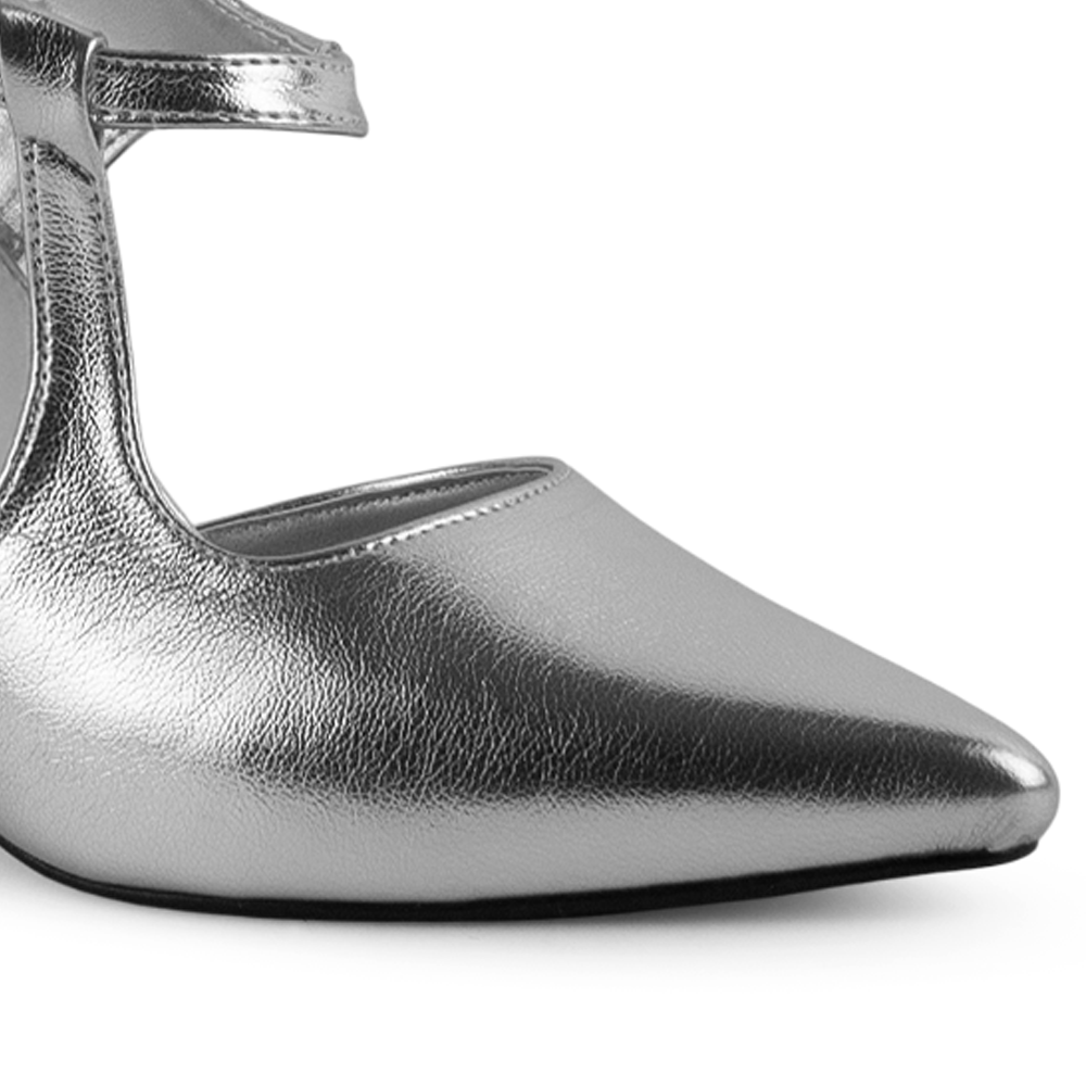 Zapatilla Plata Puntal Moda Mujer Tacon Delgado Escultural Hebilla 2000121