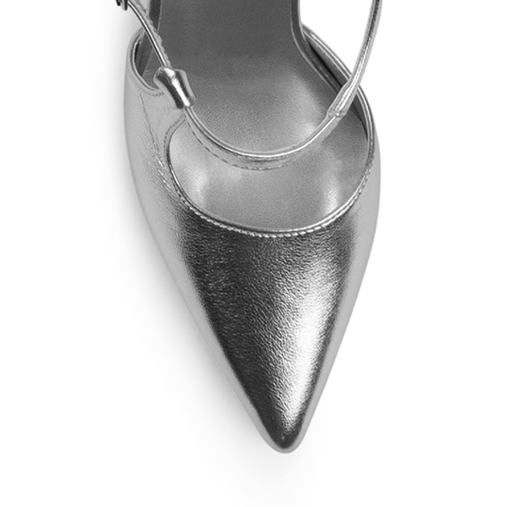 Zapatilla Plata Puntal Moda Mujer Tacon Delgado Escultural Hebilla 2000121