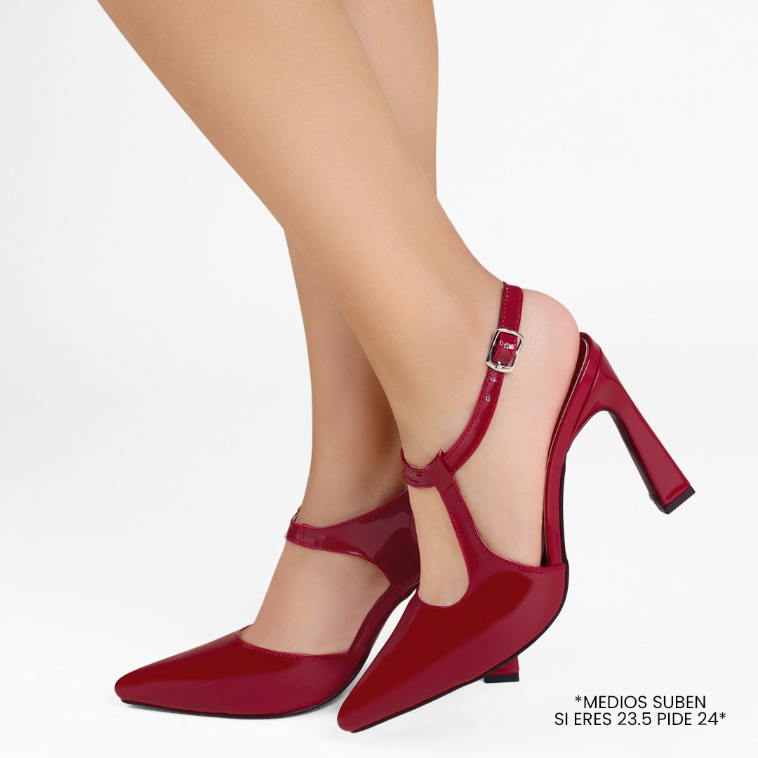 Zapatilla Rojo Puntal Moda Mujer Tacon Delgado Escultural Hebilla 2000122