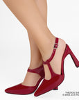 Zapatilla Rojo Puntal Moda Mujer Tacon Delgado Escultural Hebilla 2000122