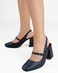 Zapatilla Marino Punta Cuadrada Dama Elegante Tacon Adorno Hebilla 2000123