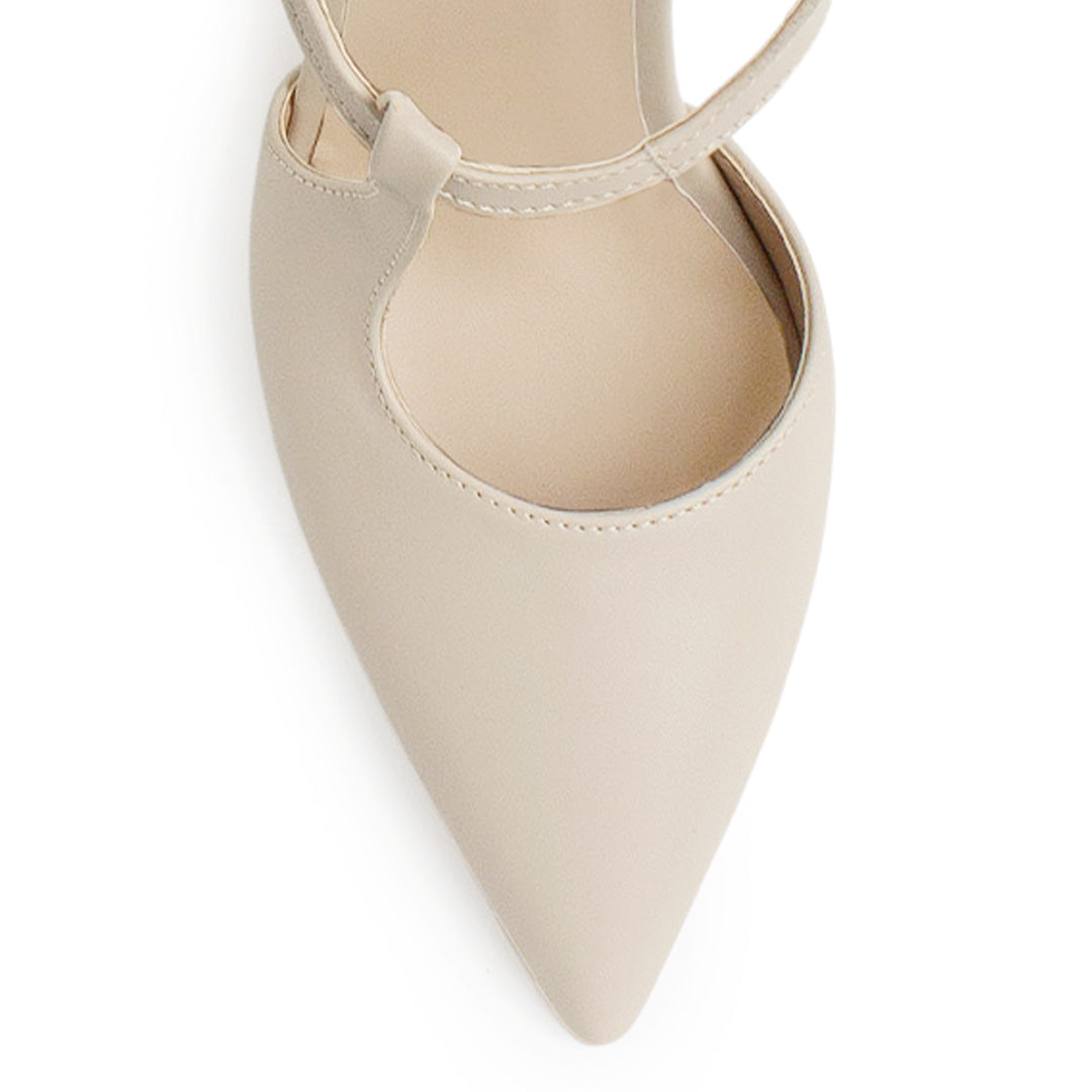Zapatilla Beige Puntal Moda Mujer Tacon Delgado Escultural Hebilla 2000125