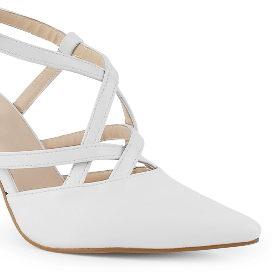 Zapatilla Blanco Puntal Mujer Stiletto Tiras Cruzadas Pulsera Moda 2000134
