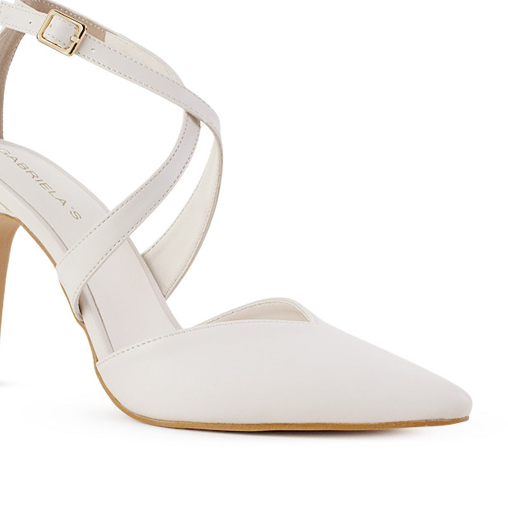 Zapatilla Beige Dama Tacon Delgado Puntal Elegante Moda Mujer 2000137