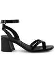 Zapatilla Negro Tacon Ancho Mujer Casual Punta Cuadrada Pulsera 2000140