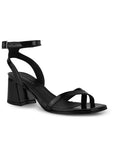 Zapatilla Negro Tacon Ancho Mujer Casual Punta Cuadrada Pulsera 2000140