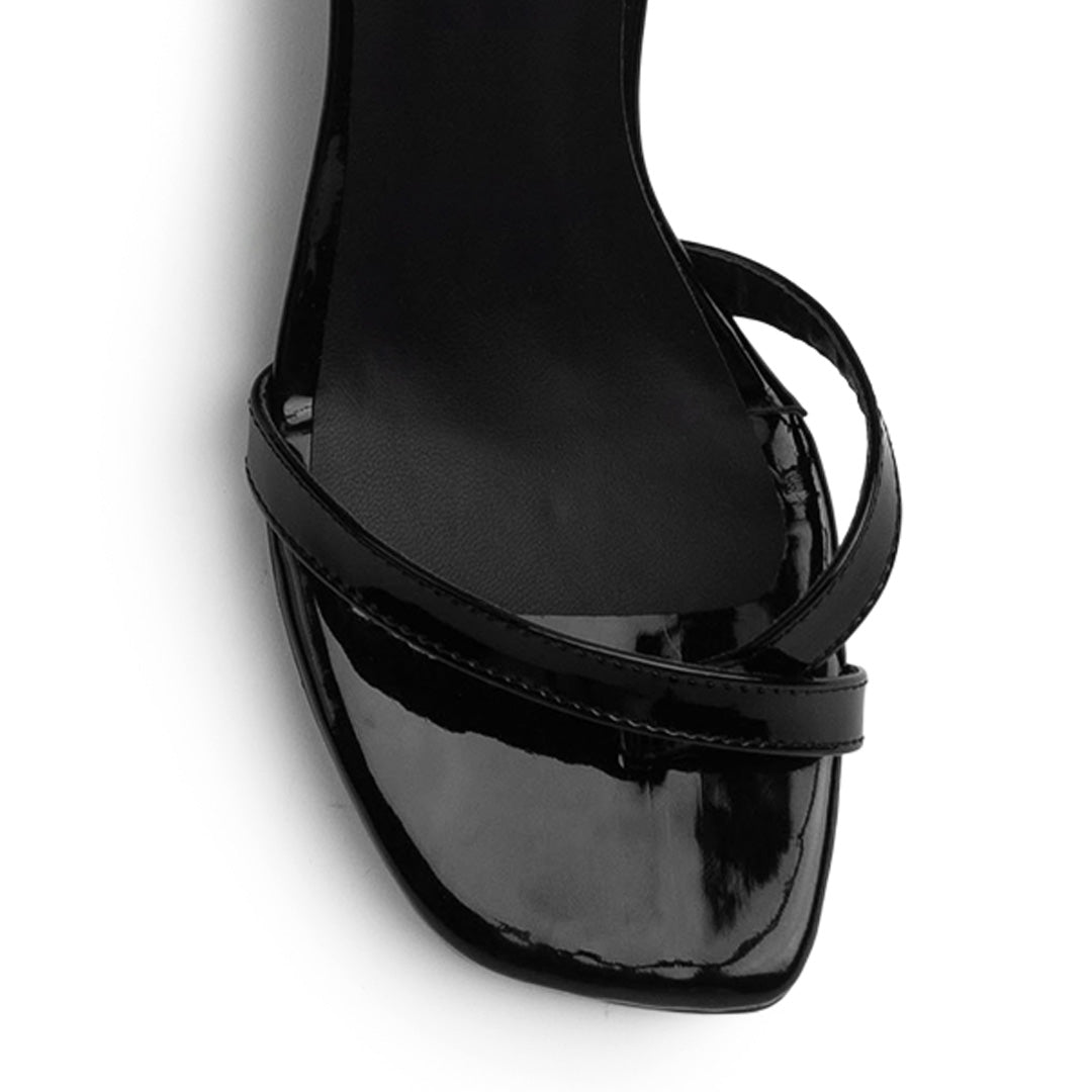 Zapatilla Negro Tacon Ancho Mujer Casual Punta Cuadrada Pulsera 2000140