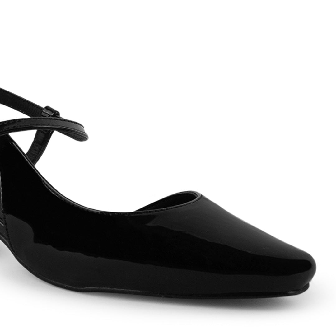 Zapatilla Negro Mujer Tacon Bajo Ancho Ajuste Hebilla Elegante 2000141