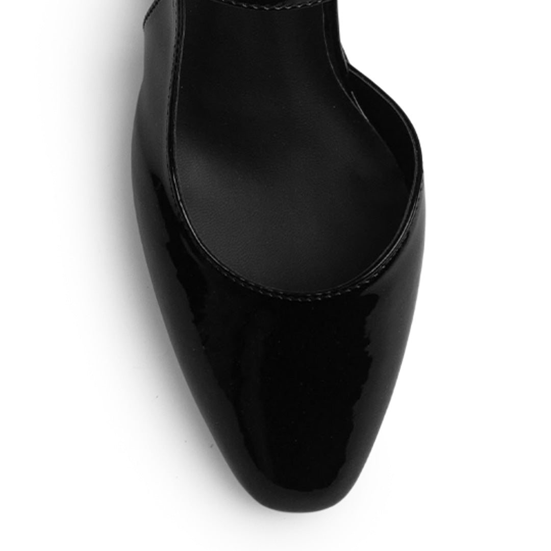 Zapatilla Negro Mujer Tacon Bajo Ancho Ajuste Hebilla Elegante 2000141