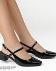 Zapatilla Negro Mujer Tacon Bajo Ancho Ajuste Hebilla Elegante 2000141