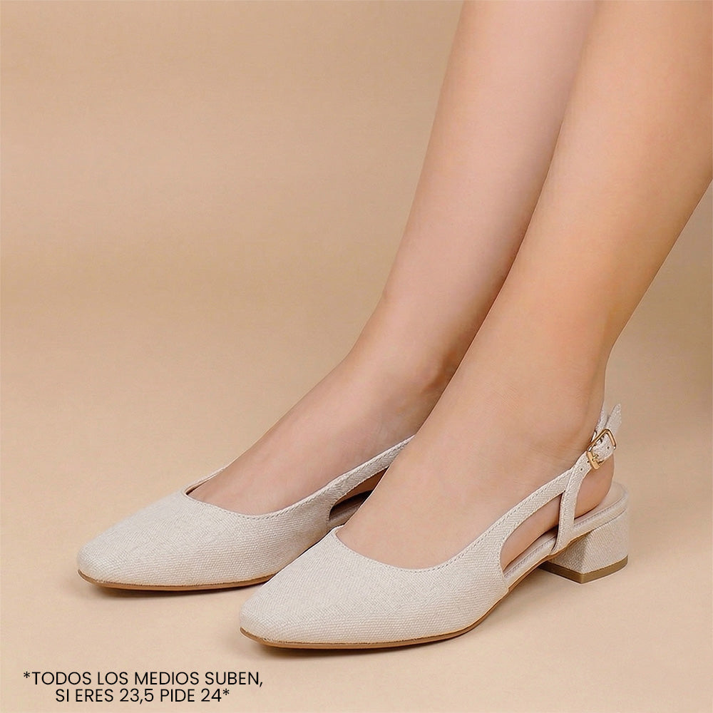 Zapatilla Beige Dama Tacon Bajo Puntal Destalonado Moda Elegante 2000145