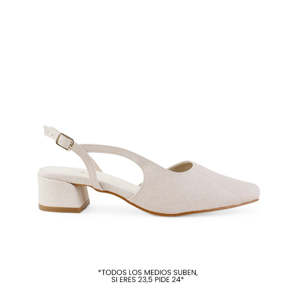 Zapatilla Beige Dama Tacon Bajo Puntal Destalonado Moda Elegante 2000145