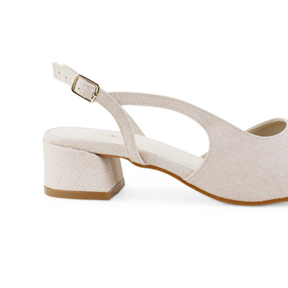 Zapatilla Beige Dama Tacon Bajo Puntal Destalonado Moda Elegante 2000145