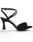 Zapatilla Negro Tacon Mujer Tiras Tobillo Puntal Descubierto Moda 2000146
