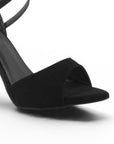 Zapatilla Negro Tacon Mujer Tiras Tobillo Puntal Descubierto Moda 2000146