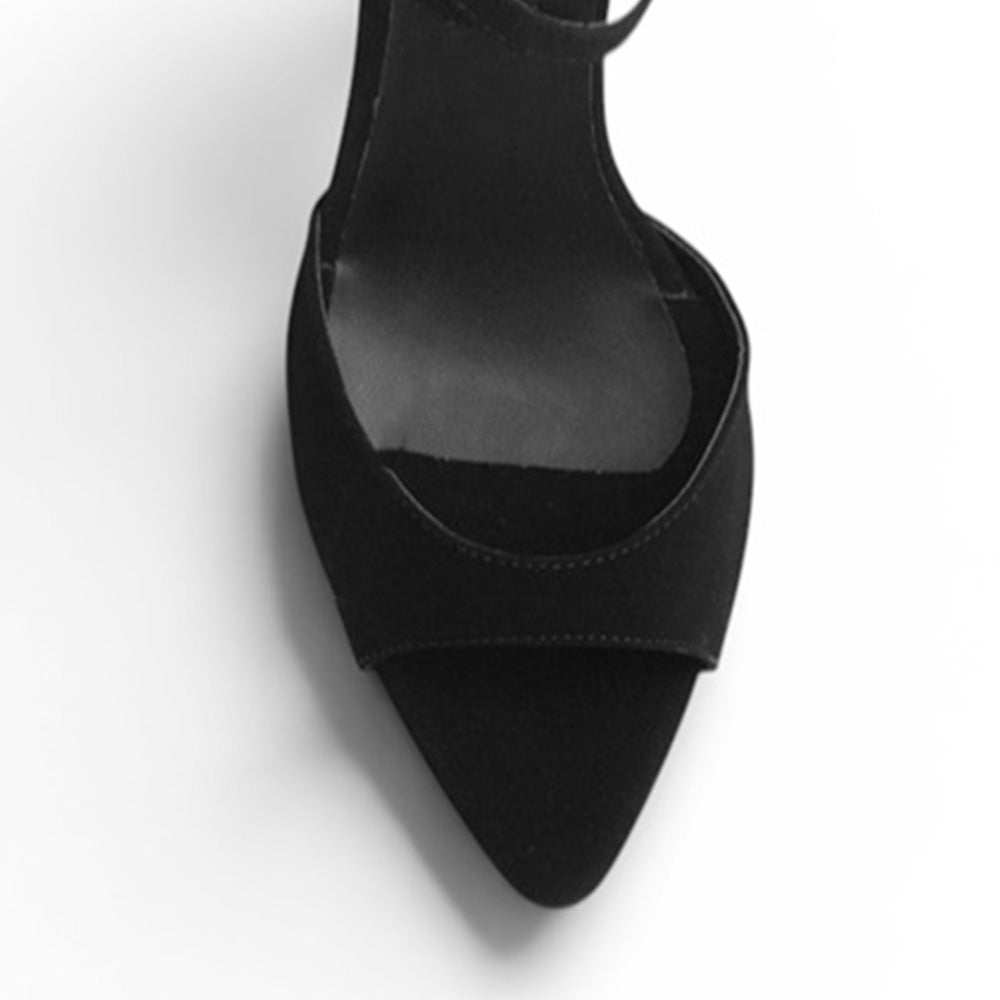 Zapatilla Negro Tacon Mujer Tiras Tobillo Puntal Descubierto Moda 2000146