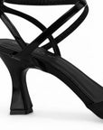 Zapatilla Negro Tacon Mujer Tiras Tobillo Puntal Descubierto Moda 2000152