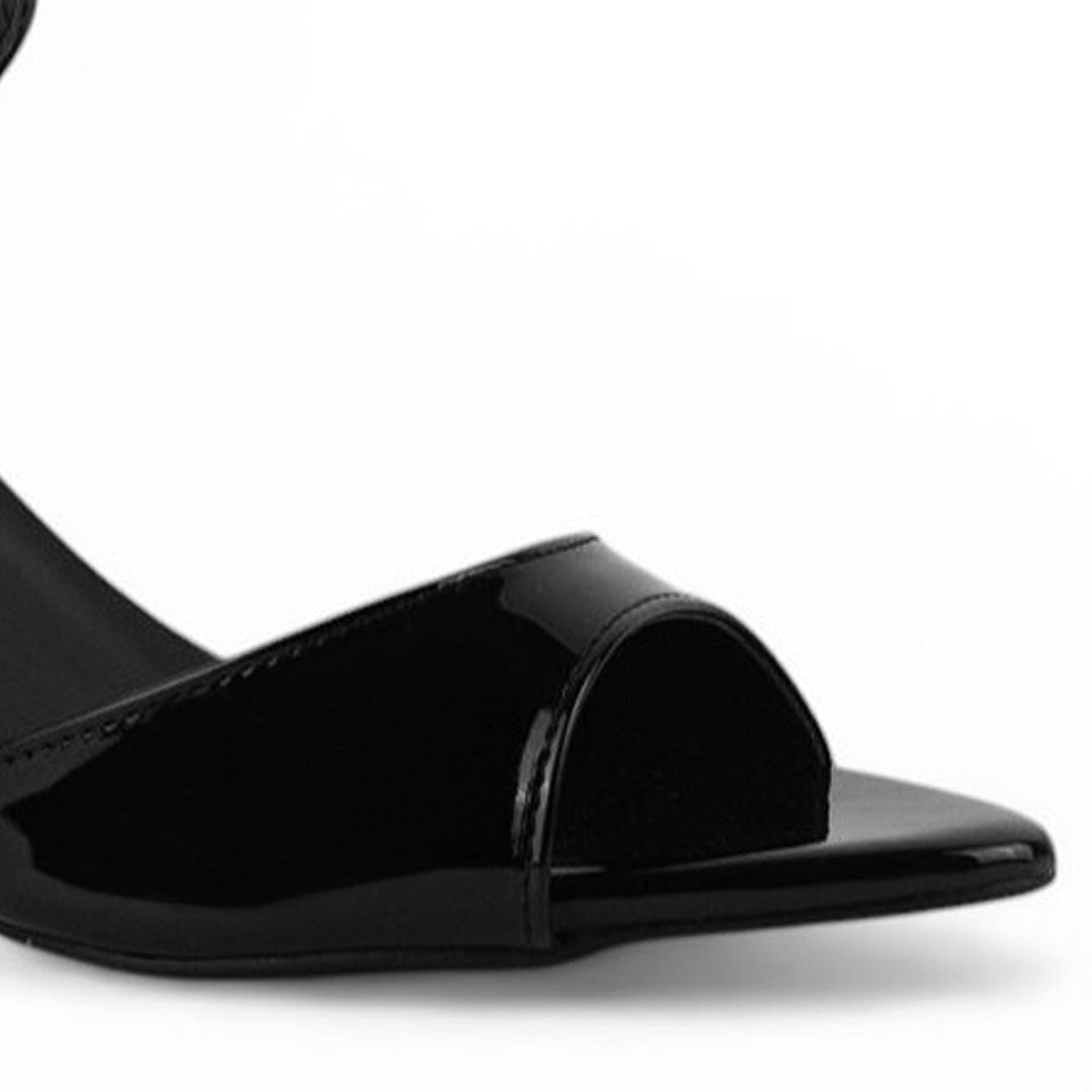 Zapatilla Negro Tacon Mujer Tiras Tobillo Puntal Descubierto Moda 2000152