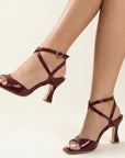 Zapatilla Vino Tacon Mujer Tiras Tobillo Puntal Descubierto Moda 2000153