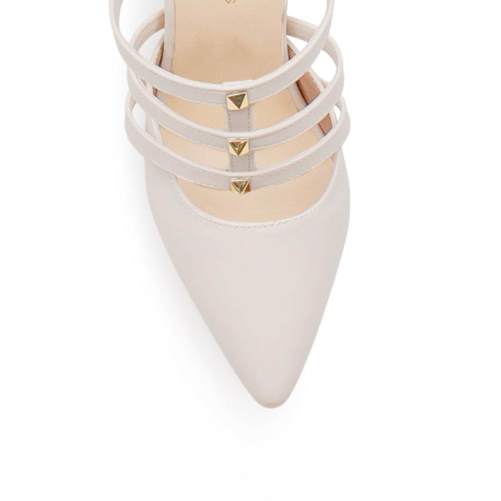 Zapatilla Beige Tacon Delgado Puntal Estoperoles Pulsera Moda Dama 2000076