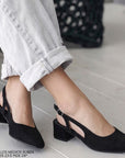 Zapatilla Negro Dama Tacon Bajo Puntal Destalonado Moda Elegante 2000144