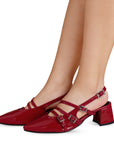 Zapatilla Rojo Mujer Correas Cruzadas Tacon Cuadrado Moda Casual 4930049