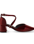 Zapatilla Vino Dama Doble Correa Cruzada Tacon Grueso Punta Fina 4930053