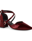 Zapatilla Vino Dama Doble Correa Cruzada Tacon Grueso Punta Fina 4930053