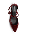 Zapatilla Vino Dama Doble Correa Cruzada Tacon Grueso Punta Fina 4930053