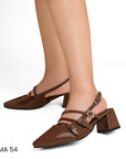 Zapatilla Cafe Mujer Correas Cruzadas Tacon Cuadrado Moda Casual 4930054