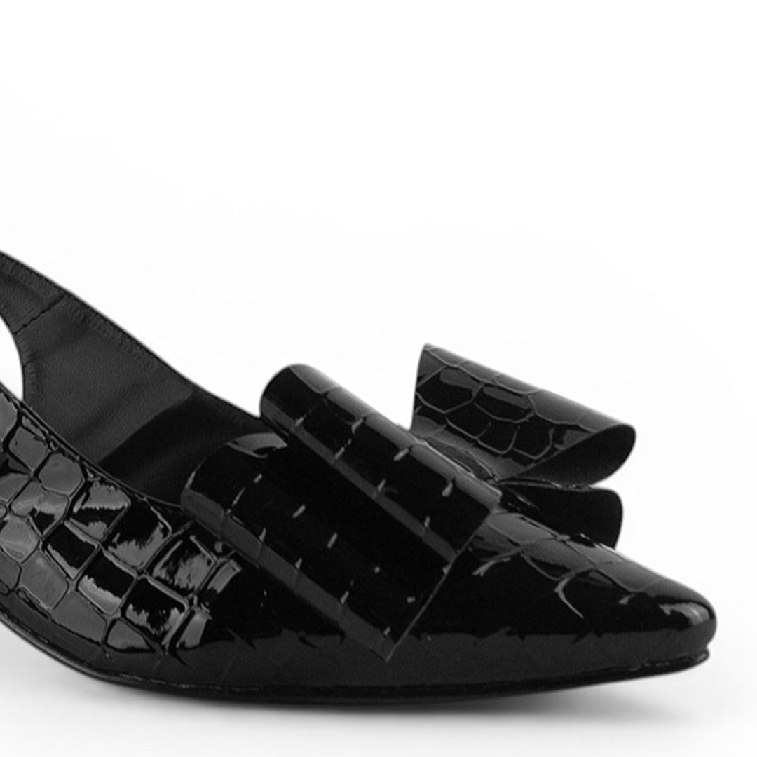 Zapatilla Negro Dama Puntal Moño Destalonado Tacon Elegante Mujer 4930081