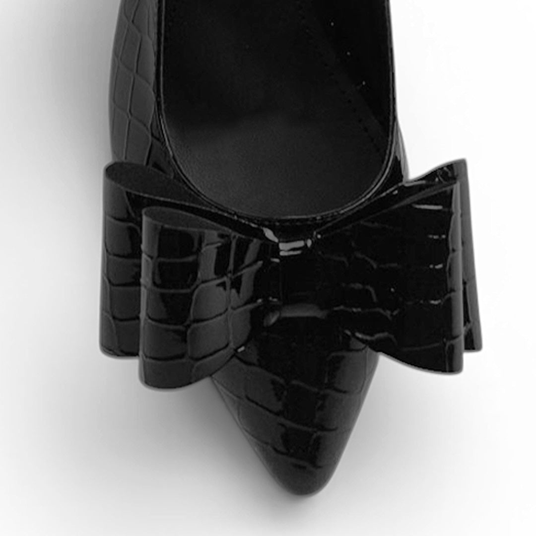 Zapatilla Negro Dama Puntal Moño Destalonado Tacon Elegante Mujer 4930081