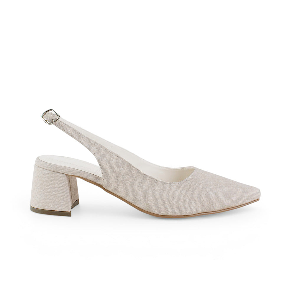 Zapatillas Beige Dama Destalonada Textura Tacón Bajo Casual Moda 4930082