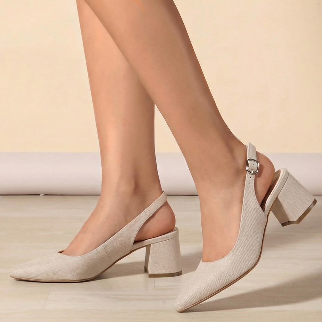 Zapatillas Beige Dama Destalonada Textura Tacón Bajo Casual Moda 4930082