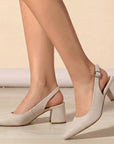 Zapatillas Beige Dama Destalonada Textura Tacón Bajo Casual Moda 4930082