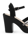 Zapatilla Negro Plata Dama Brillos Tiras Cruzadas Elegante Tacon Ancho 3790064