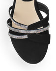 Zapatilla Negro Plata Dama Brillos Tiras Cruzadas Elegante Tacon Ancho 3790064