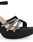 Zapatilla Negro Plata Dama Brillos Tiras Cruzadas Elegante Tacon Ancho 3790064