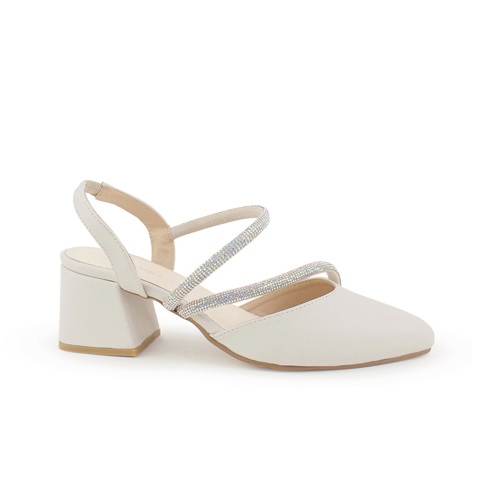 Zapatilla Beige Tornasol Pedreria Moda Elegante Mujer Fiesta Tacon Comodo 4920005