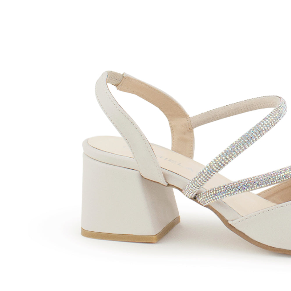 Zapatilla Beige Tornasol Pedreria Moda Elegante Mujer Fiesta Tacon Comodo 4920005