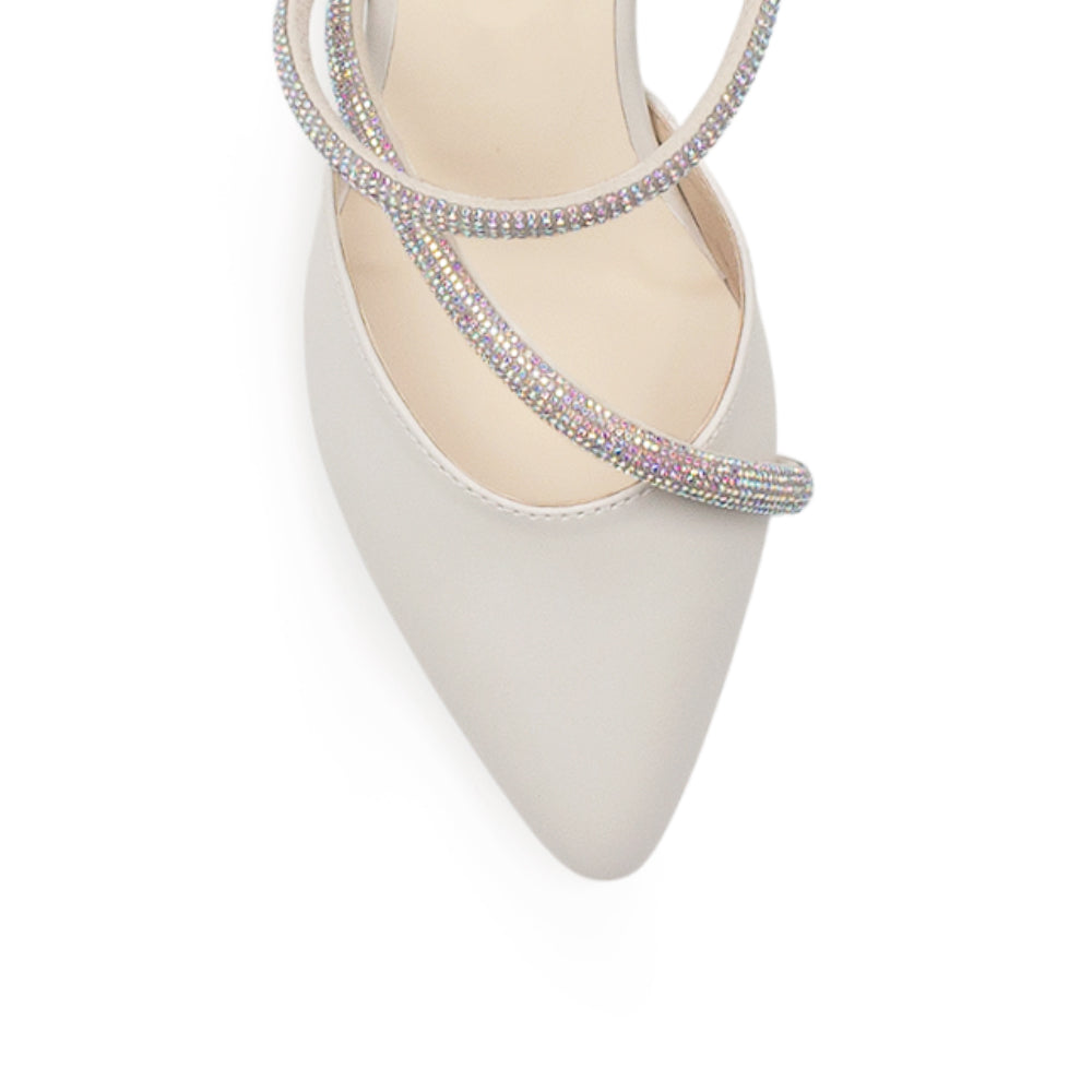 Zapatilla Beige Tornasol Pedreria Moda Elegante Mujer Fiesta Tacon Comodo 4920005