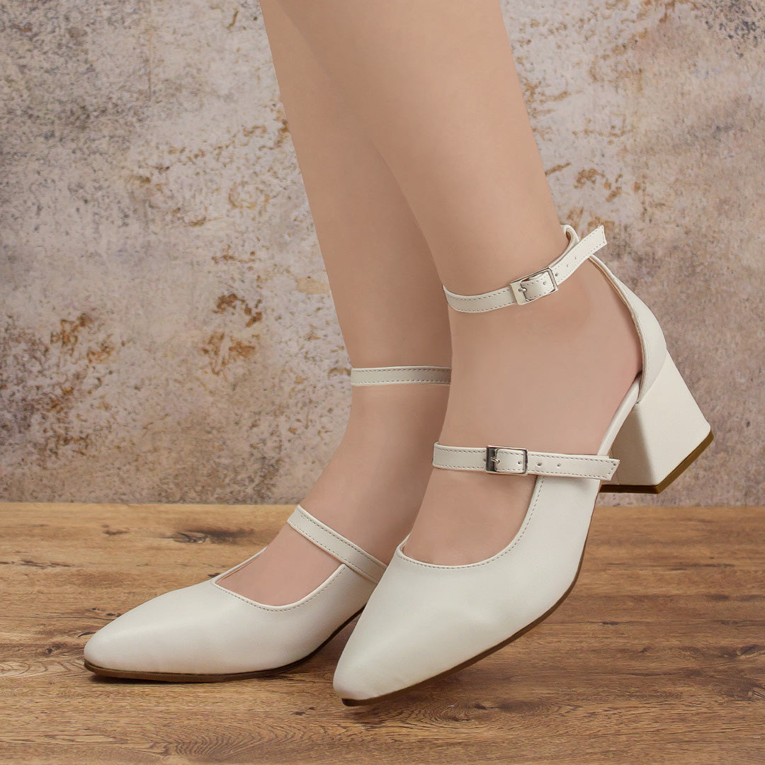 Zapatilla Beige Casual Mujer Moda Puntal Tacon Ancho Elegante 4920010