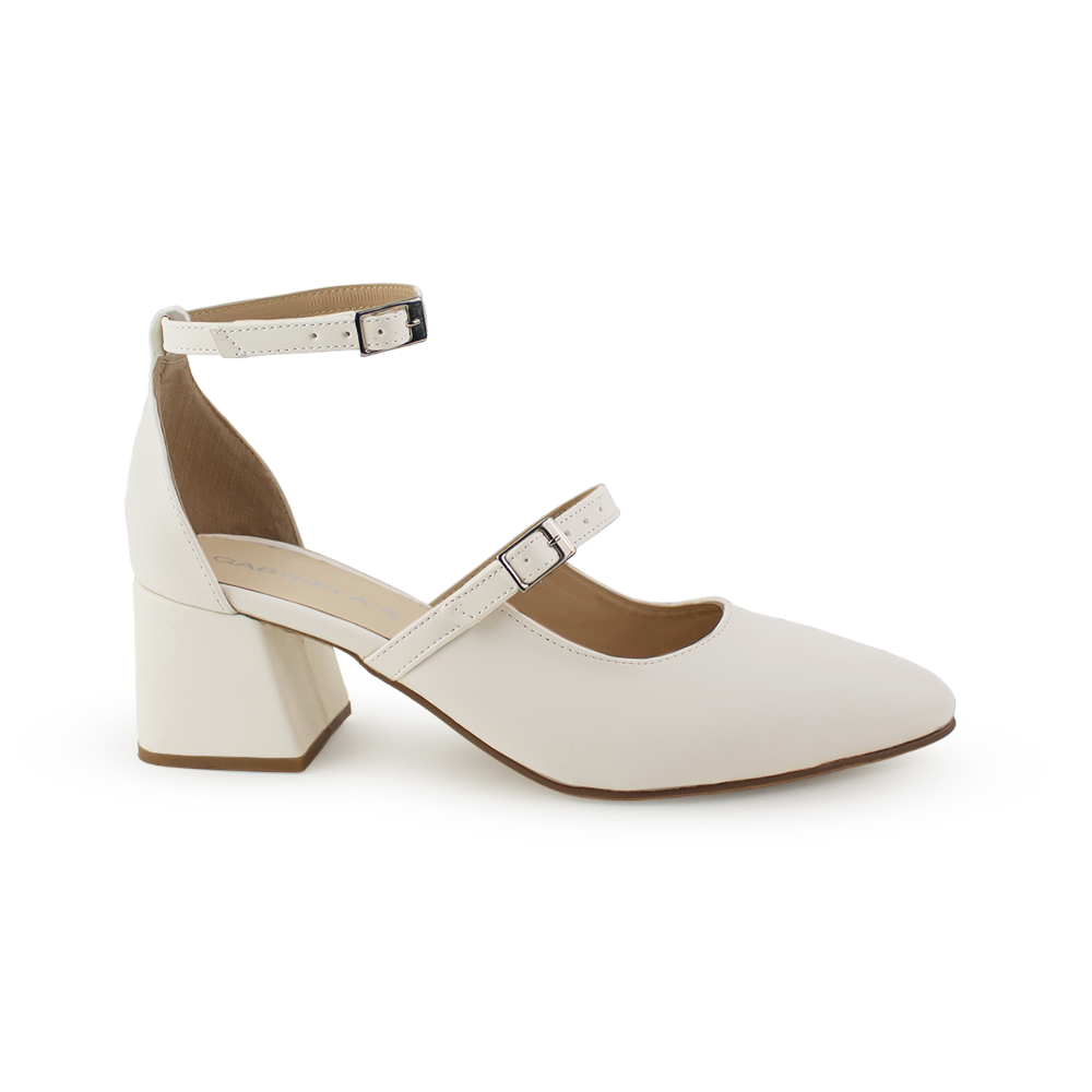 Zapatilla Beige Casual Mujer Moda Puntal Tacon Ancho Elegante 4920010