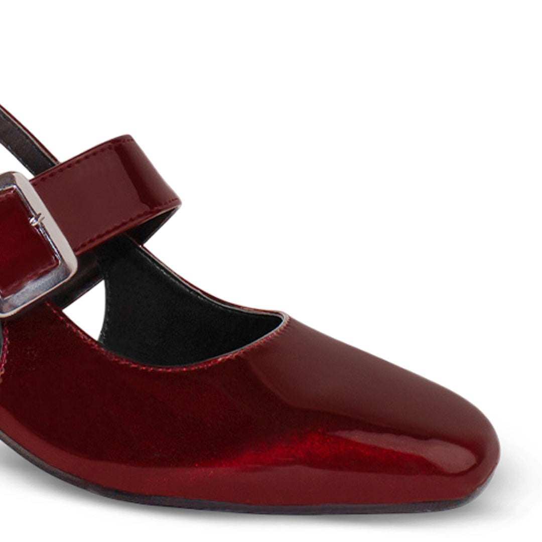 Zapatillas Vino Tacon Ancho Mujer Casual Hebilla Moda Punta Cerrada 4920013