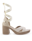 Zapatilla Beige Mujer Tacon Ancho Ajuste Listones Moda Casual Dama 3402785