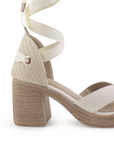 Zapatilla Beige Mujer Tacon Ancho Ajuste Listones Moda Casual Dama 3402785