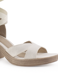 Zapatilla Beige Mujer Tacon Ancho Ajuste Listones Moda Casual Dama 3402785