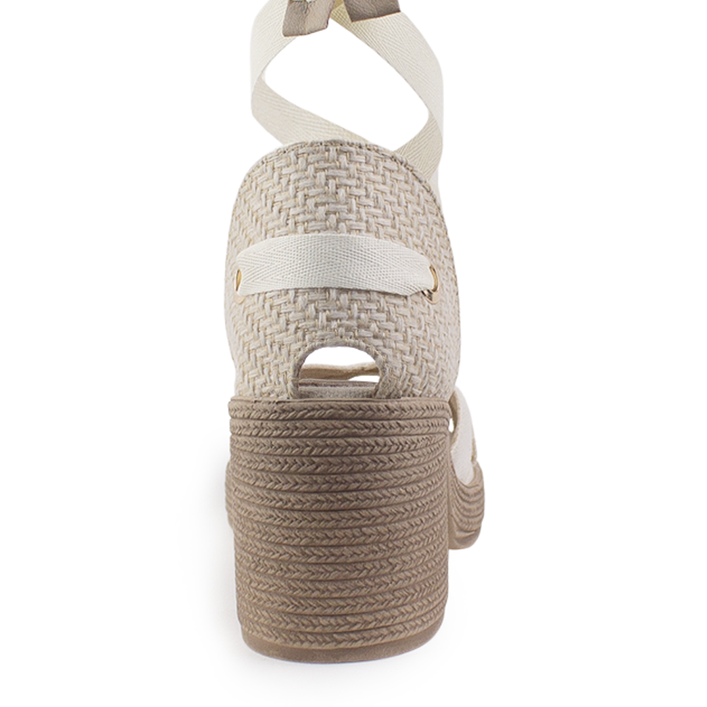 Zapatilla Beige Mujer Tacon Ancho Ajuste Listones Moda Casual Dama 3402785