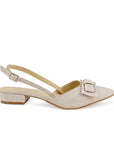 Zapatilla Beige Puntal Mujer Moño Moda Tacon Bajo Ancho Formal3402877